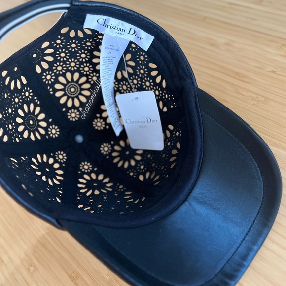 Brand NEW 🖤 Christian Dior Sun Cap Hat lambskin leather black Logo 57cm S size - Picture 6 of 7